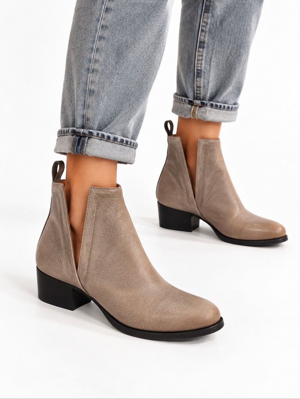 Jeffrey Campbell Muskrat Cutout Ankle Boots Taupe Leather Women Size 9